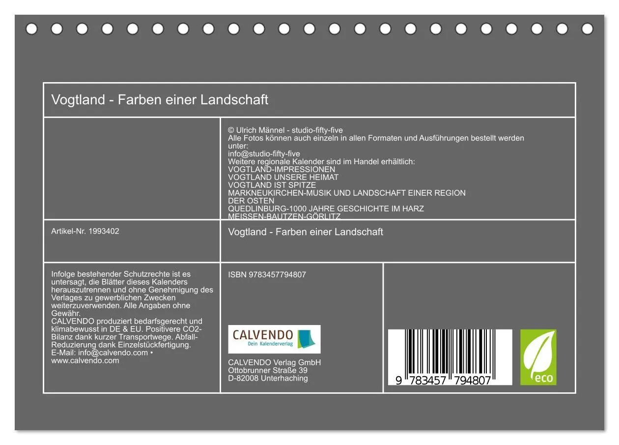 Bild: 9783457794807 | Vogtland - Farben einer Landschaft (Tischkalender 2026 DIN A5...