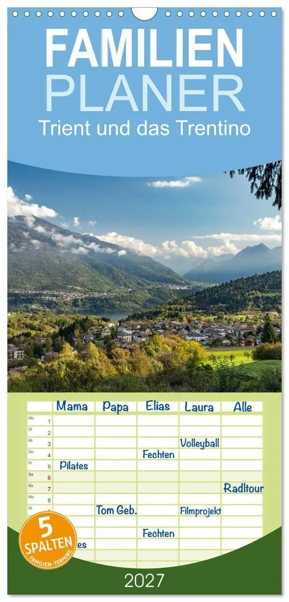 Cover: 9783594314807 | Familienplaner 2027 - Trient und das Trentino mit 5 Spalten...