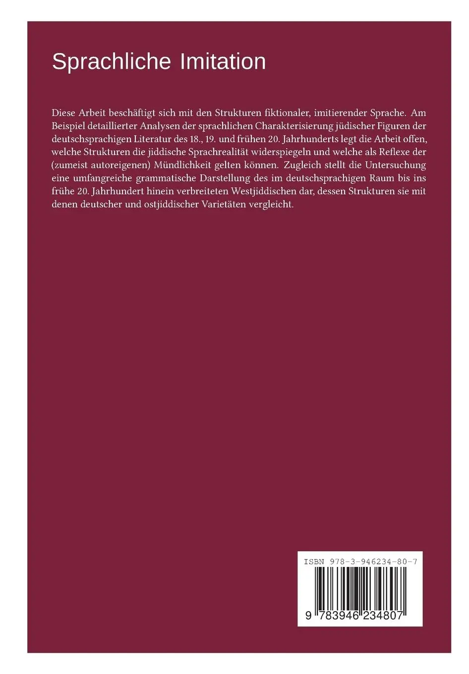 Rückseite: 9783946234807 | Sprachliche Imitation | Lea Schäfer | Taschenbuch | 436 S. | Englisch