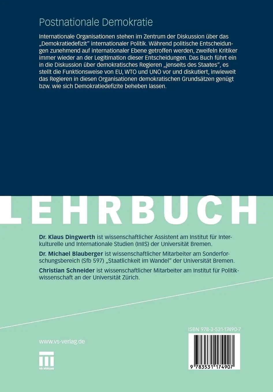 Rückseite: 9783531174907 | Postnationale Demokratie | Klaus Dingwerth (u. a.) | Taschenbuch