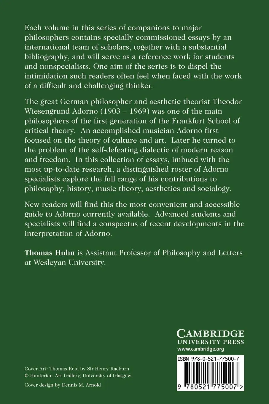 Rückseite: 9780521775007 | The Cambridge Companion to Adorno | Thomas Huhn (u. a.) | Taschenbuch
