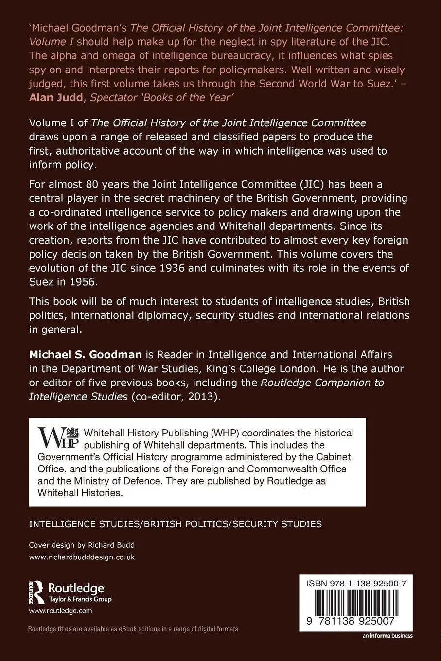 Rückseite: 9781138925007 | The Official History of the Joint Intelligence Committee | Goodman
