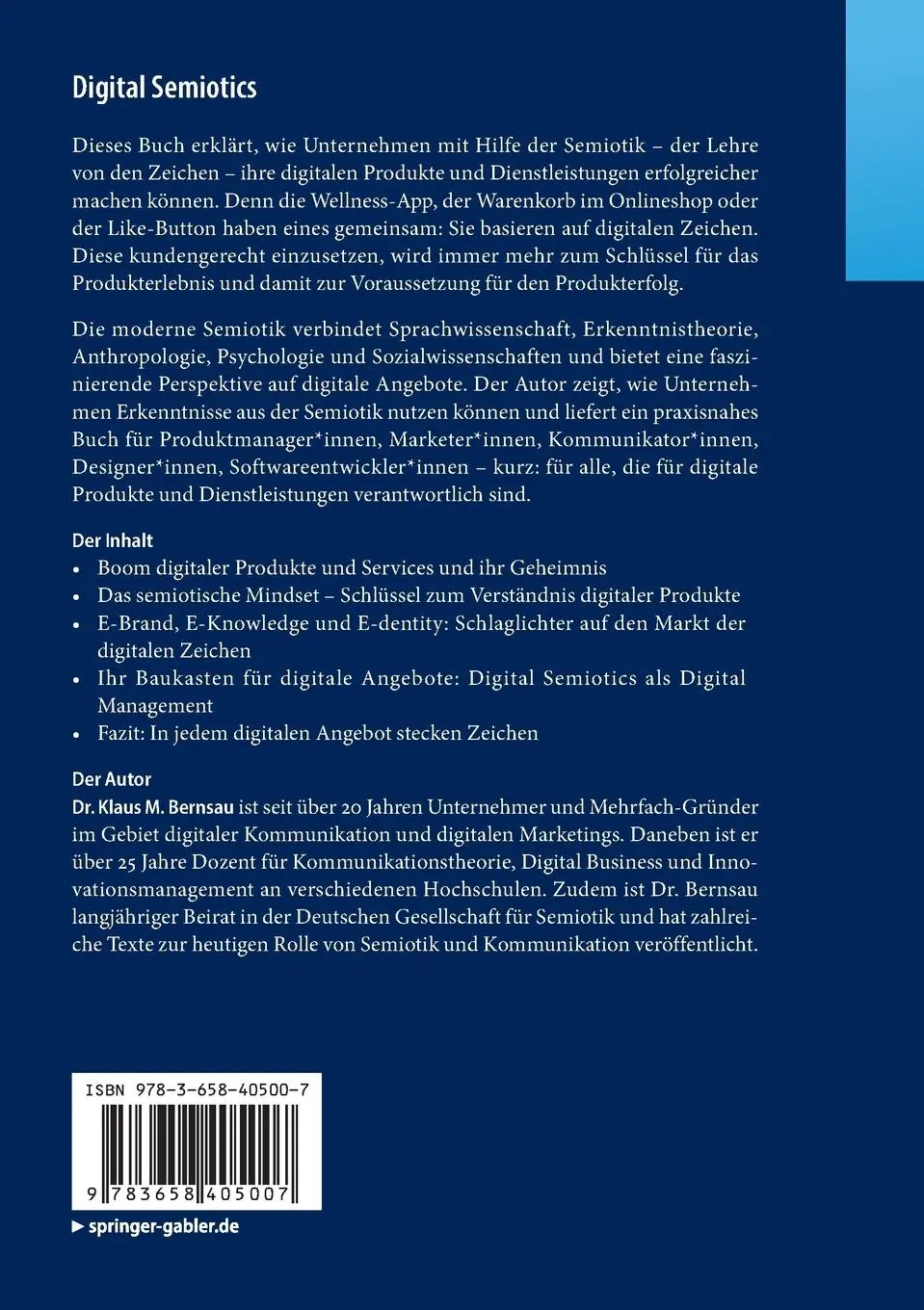 Rückseite: 9783658405007 | Digital Semiotics | Klaus M. Bernsau | Taschenbuch | xii | Deutsch