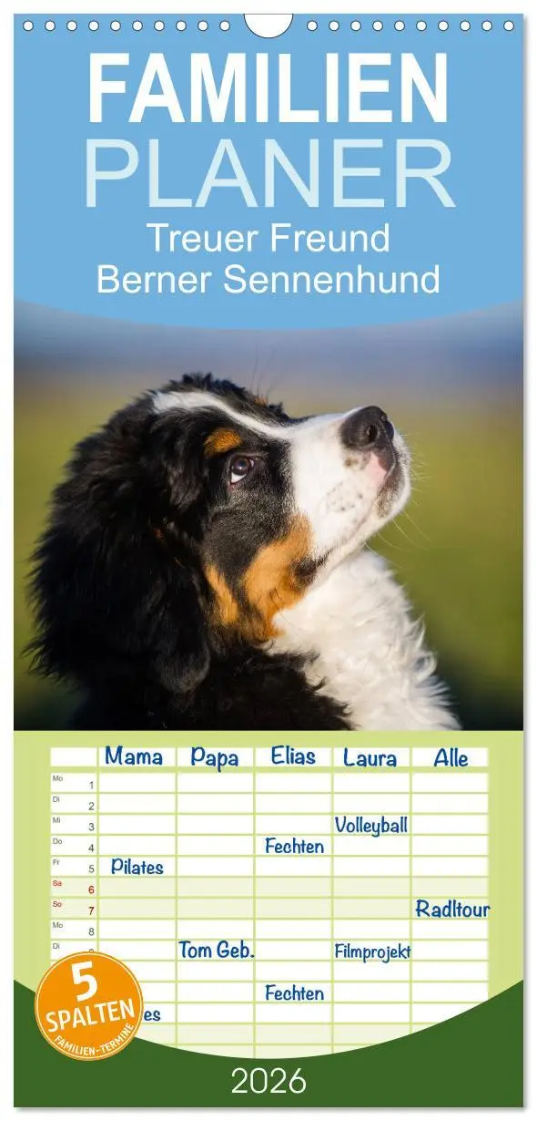 Cover: 9783516515107 | Familienplaner 2026 - Treuer Freund Berner Sennenhund mit 5 Spalten...