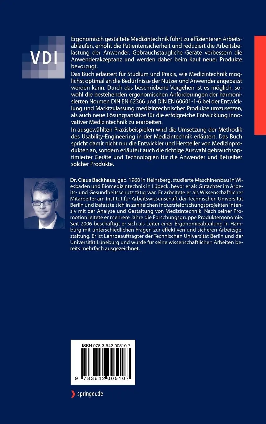 Rückseite: 9783642005107 | Usability-Engineering in der Medizintechnik | Claus Backhaus | Buch