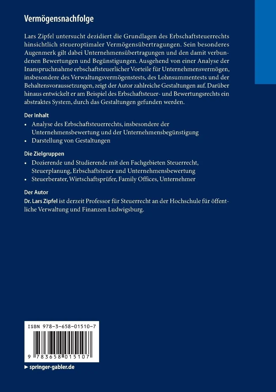 Rückseite: 9783658015107 | Vermögensnachfolge | Erbschaftsteuerliche Gestaltungen und Optimierung