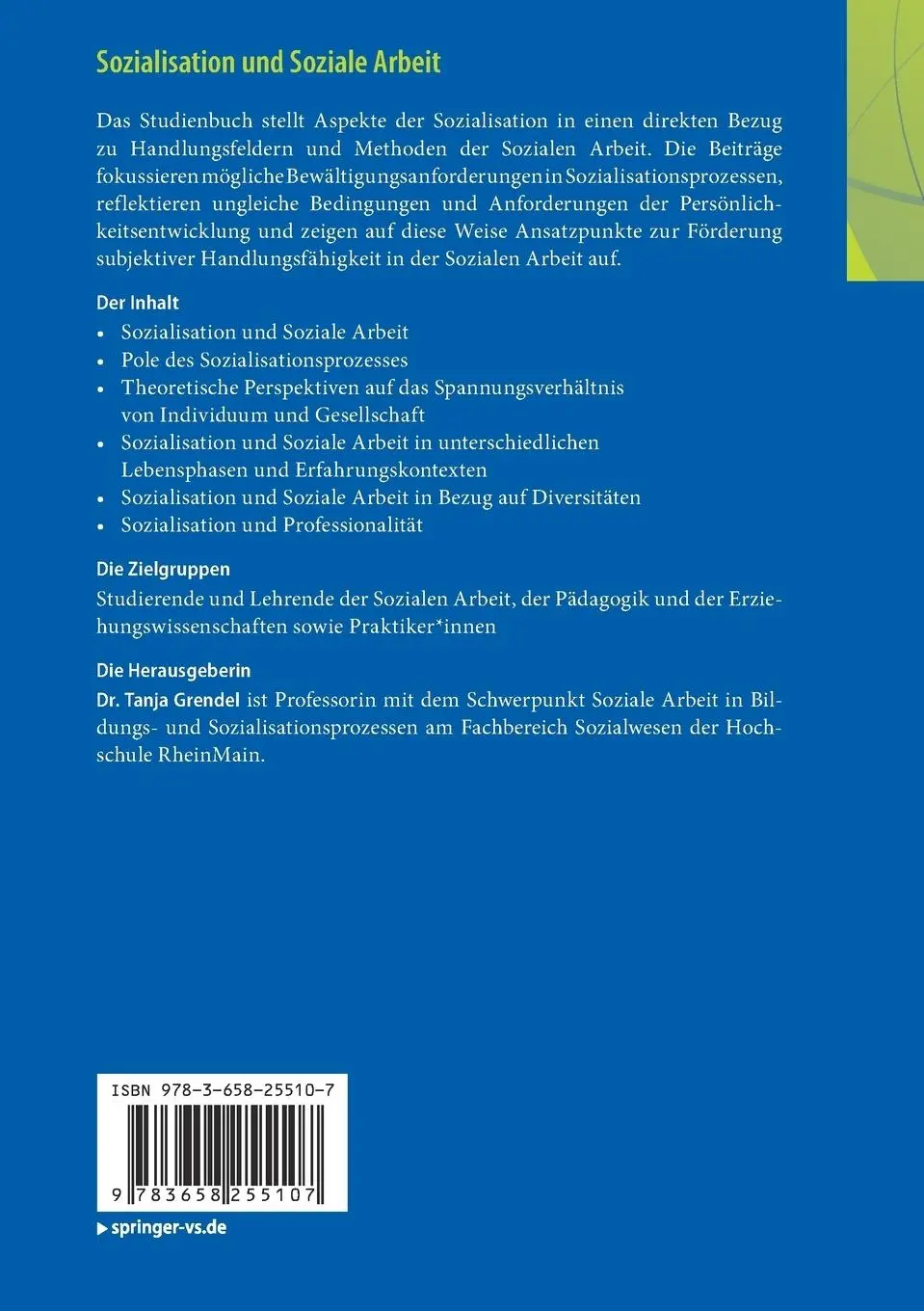 Rückseite: 9783658255107 | Sozialisation und Soziale Arbeit | Tanja Grendel | Taschenbuch | viii