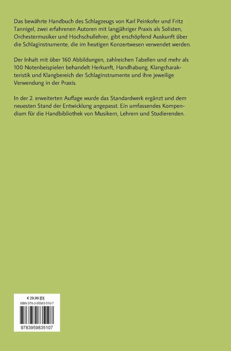 Rückseite: 9783959835107 | Handbuch des Schlagzeugs | Praxis und Technik | Karl Peinkofer (u. a.)