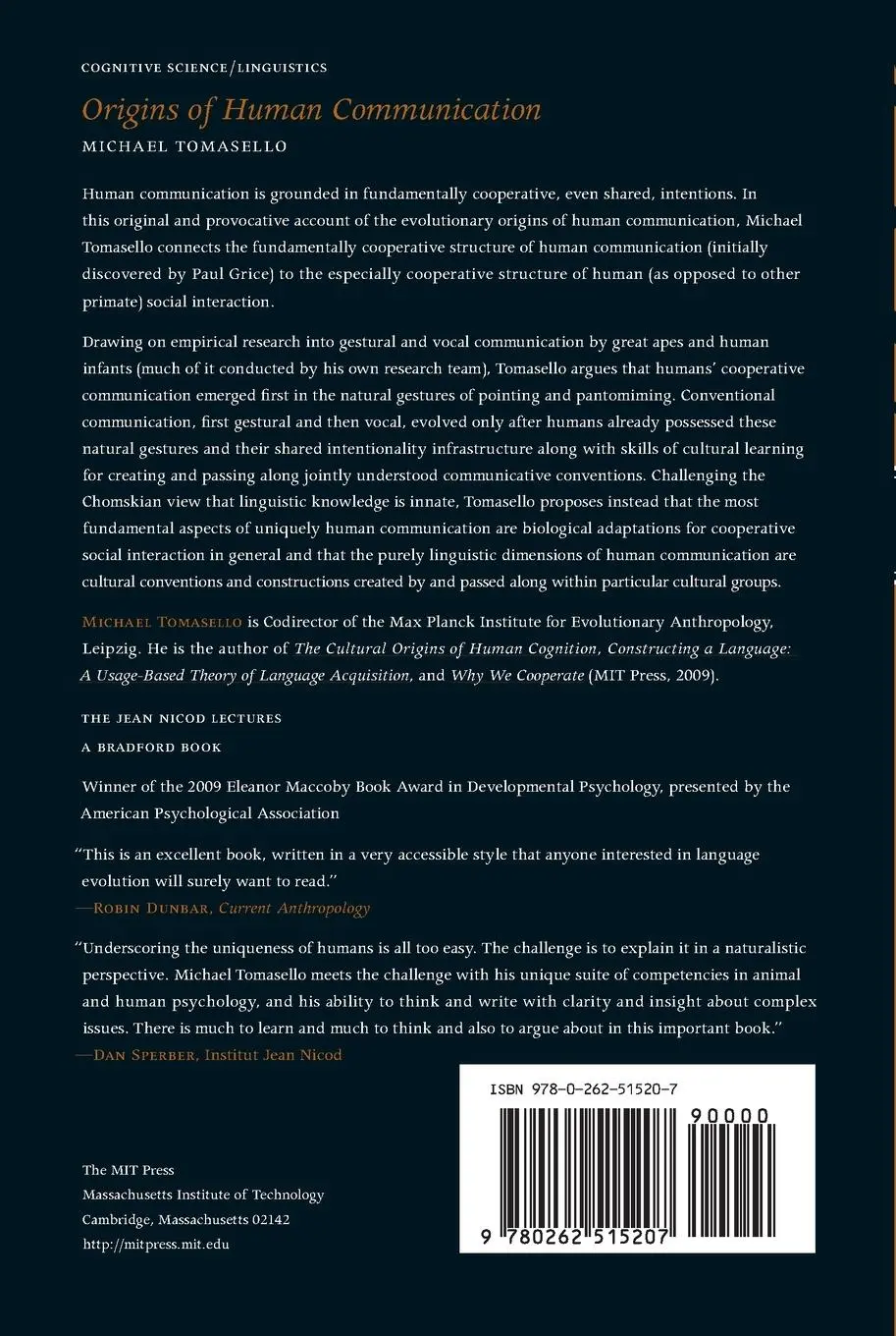 Rückseite: 9780262515207 | Origins of Human Communication | Michael Tomasello | Taschenbuch