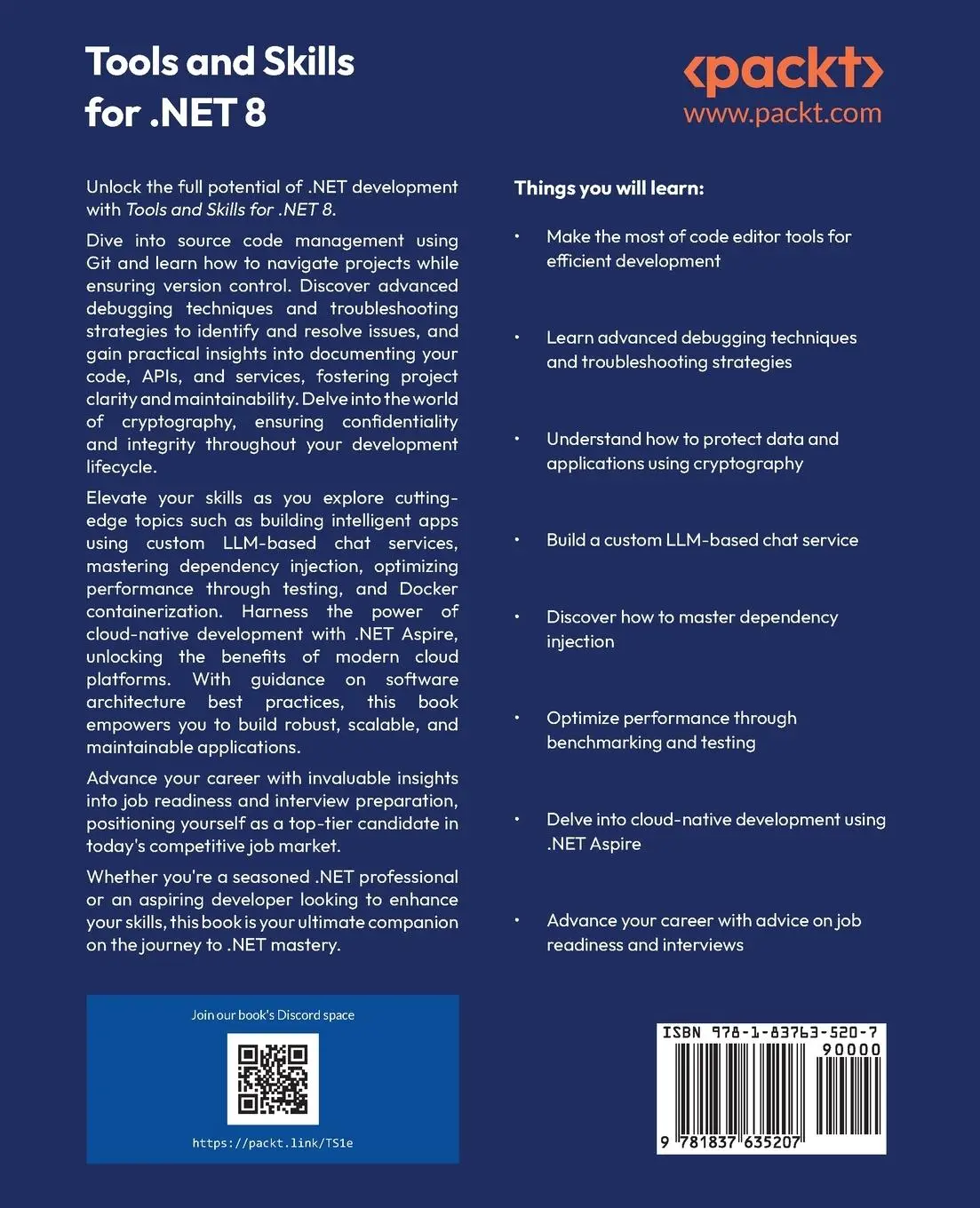 Rückseite: 9781837635207 | Tools and Skills for .NET 8 | Mark J. Price | Taschenbuch | Englisch