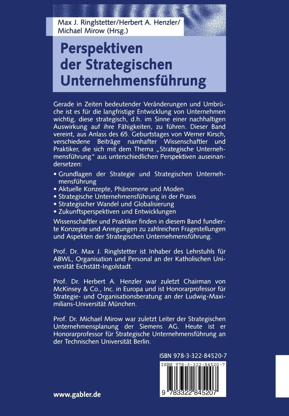 Rückseite: 9783322845207 | Perspektiven der Strategischen Unternehmensführung | Taschenbuch | xiv