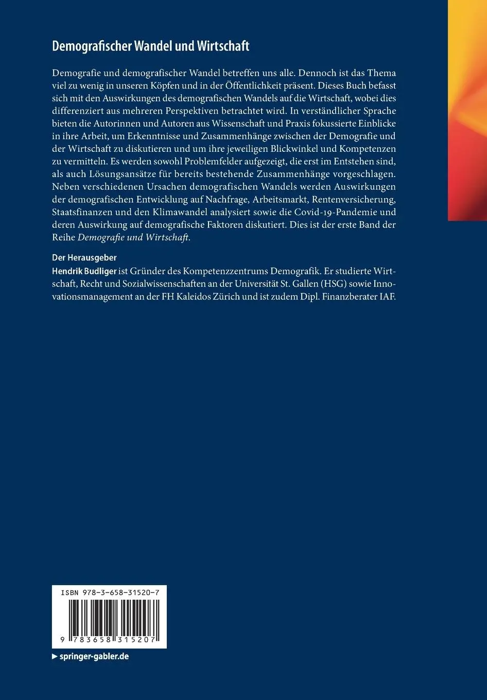 Rückseite: 9783658315207 | Demografischer Wandel und Wirtschaft | Hendrik Budliger | Taschenbuch