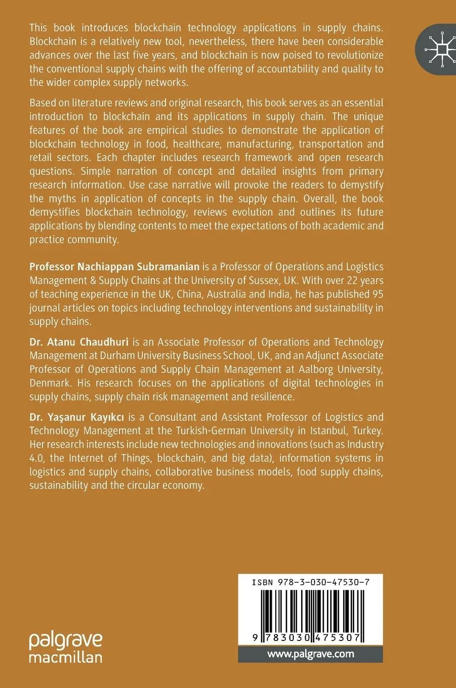 Rückseite: 9783030475307 | Blockchain and Supply Chain Logistics | Evolutionary Case Studies | xv