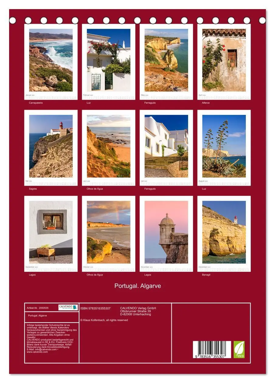 Bild: 9783516355307 | Portugal. Algarve (Tischkalender 2026 DIN A5 hoch), CALVENDO...