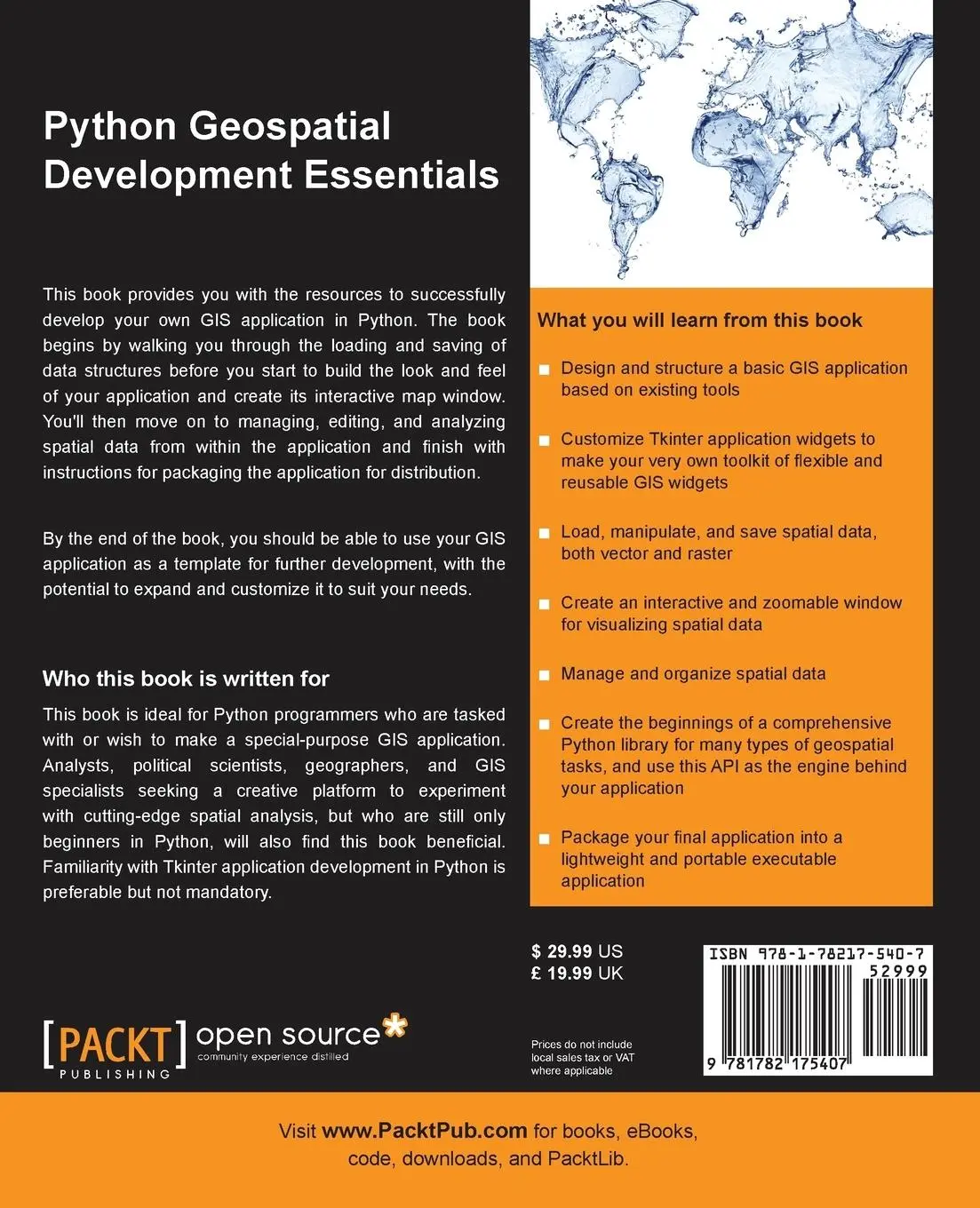 Rückseite: 9781782175407 | Python Geospatial Development Essentials | Karim Bahgat | Taschenbuch