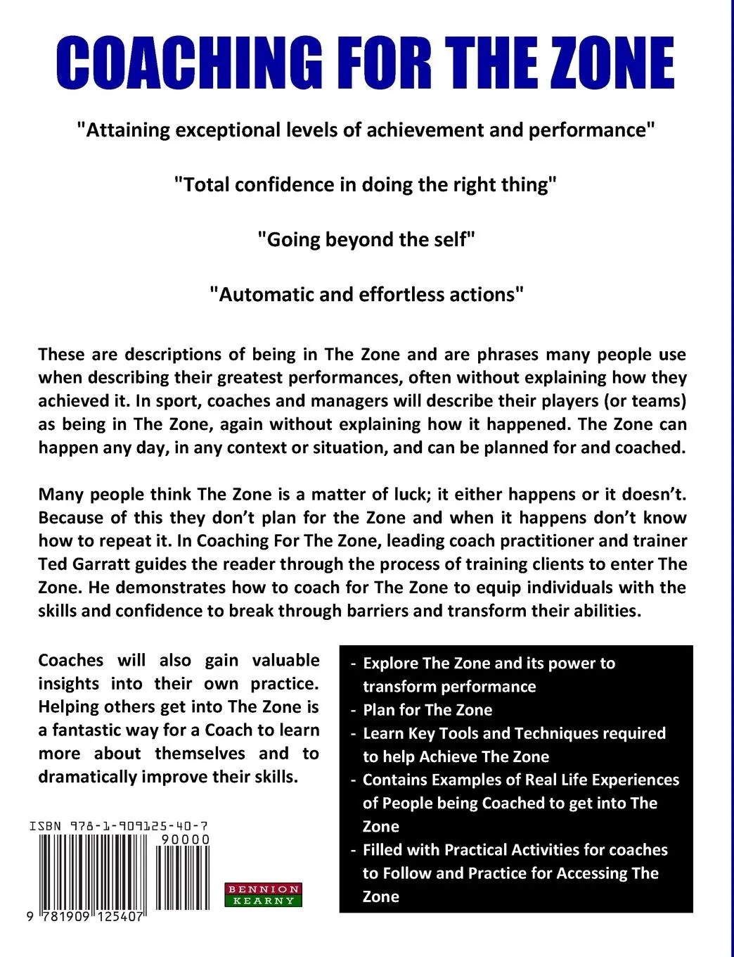 Rückseite: 9781909125407 | Coaching For The Zone | Ted Garratt | Taschenbuch | Englisch | 2014