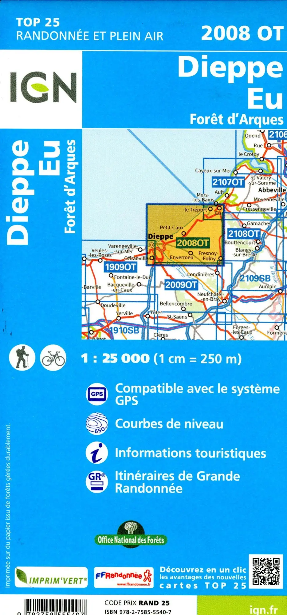 Bild: 9782758555407 | 2008OT Dieppe Eu Foret d'Arques | 1:25000 | (Land-)Karte | Gefalzt