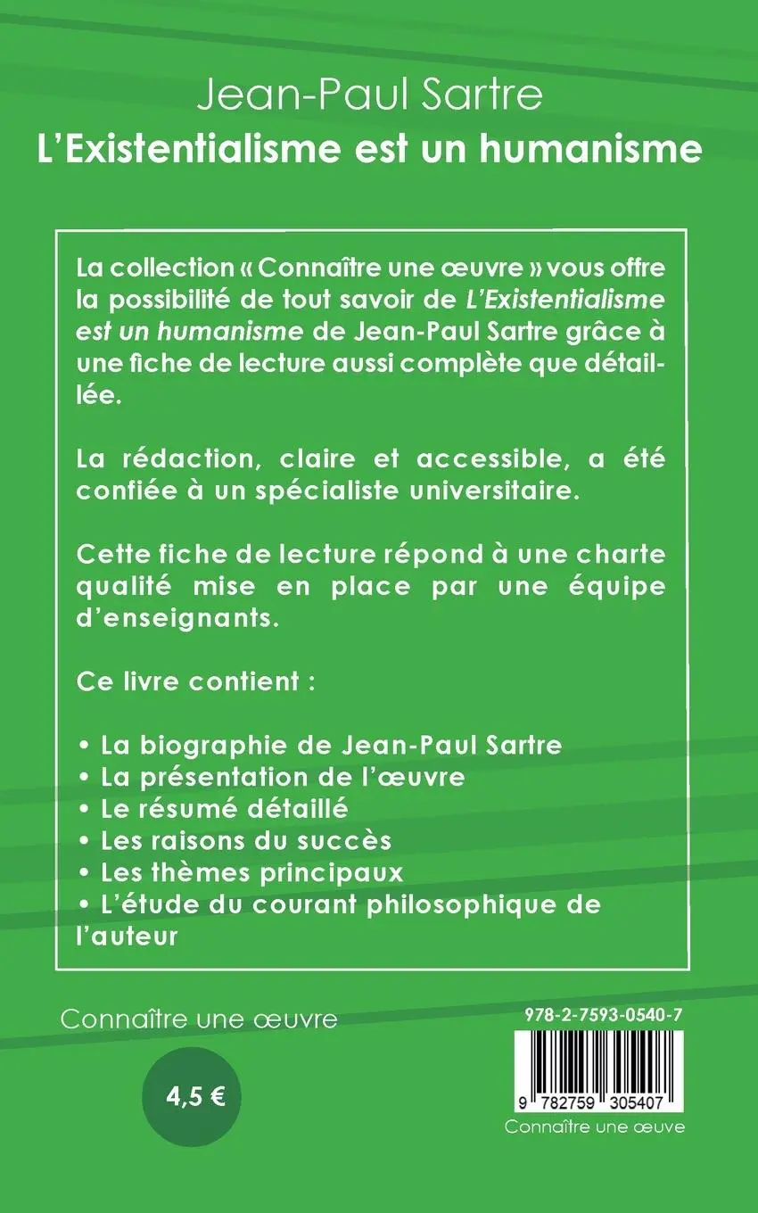 Rückseite: 9782759305407 | Fiche de lecture L'Existentialisme est un humanisme de Jean-Paul...