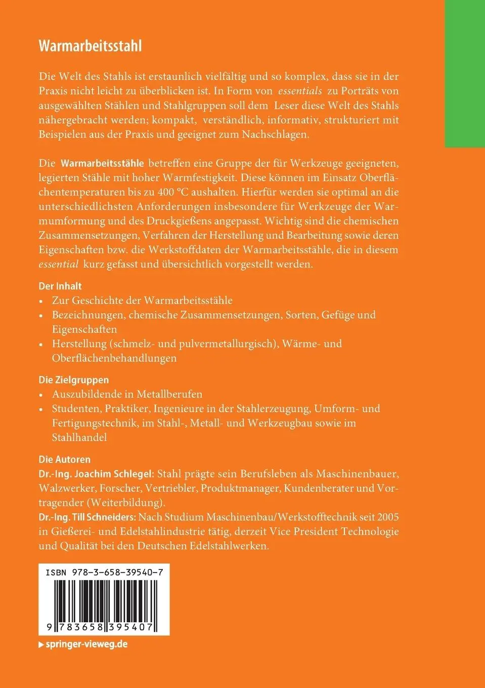 Rückseite: 9783658395407 | Warmarbeitsstahl | Ein Stahlporträt | Till Schneiders (u. a.) | Buch