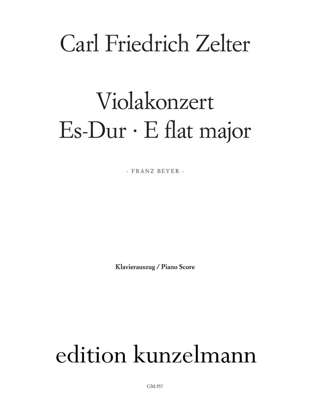 Cover: 9790206205507 | Konzert Es-Dur für Viola und Orchester für Viola und Klavier | Zelter