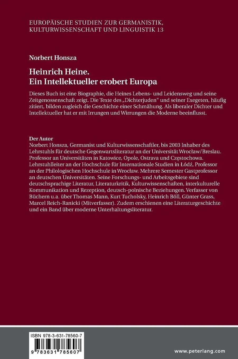 Rückseite: 9783631785607 | Heinrich Heine. Ein Intellektueller erobert Europa | Biographie | Buch