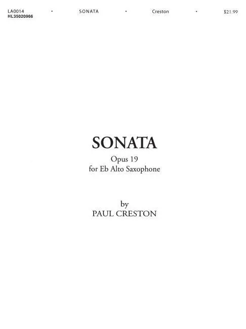 Cover: 9781617805707 | Sonata, Op. 19: For E-Flat Alto Saxophone | Paul Creston | Taschenbuch