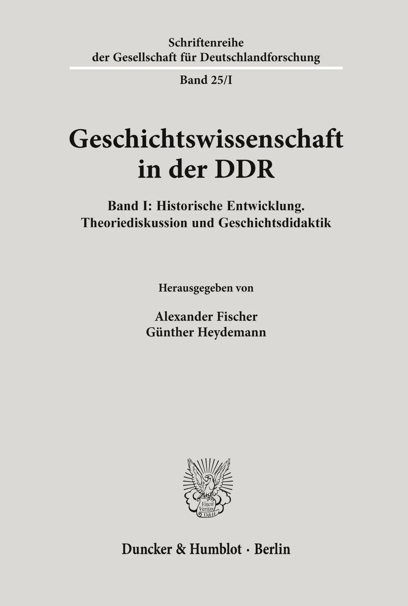 Cover: 9783428065707 | Geschichtswissenschaft in der DDR. | Alexander Fischer (u. a.) | Buch
