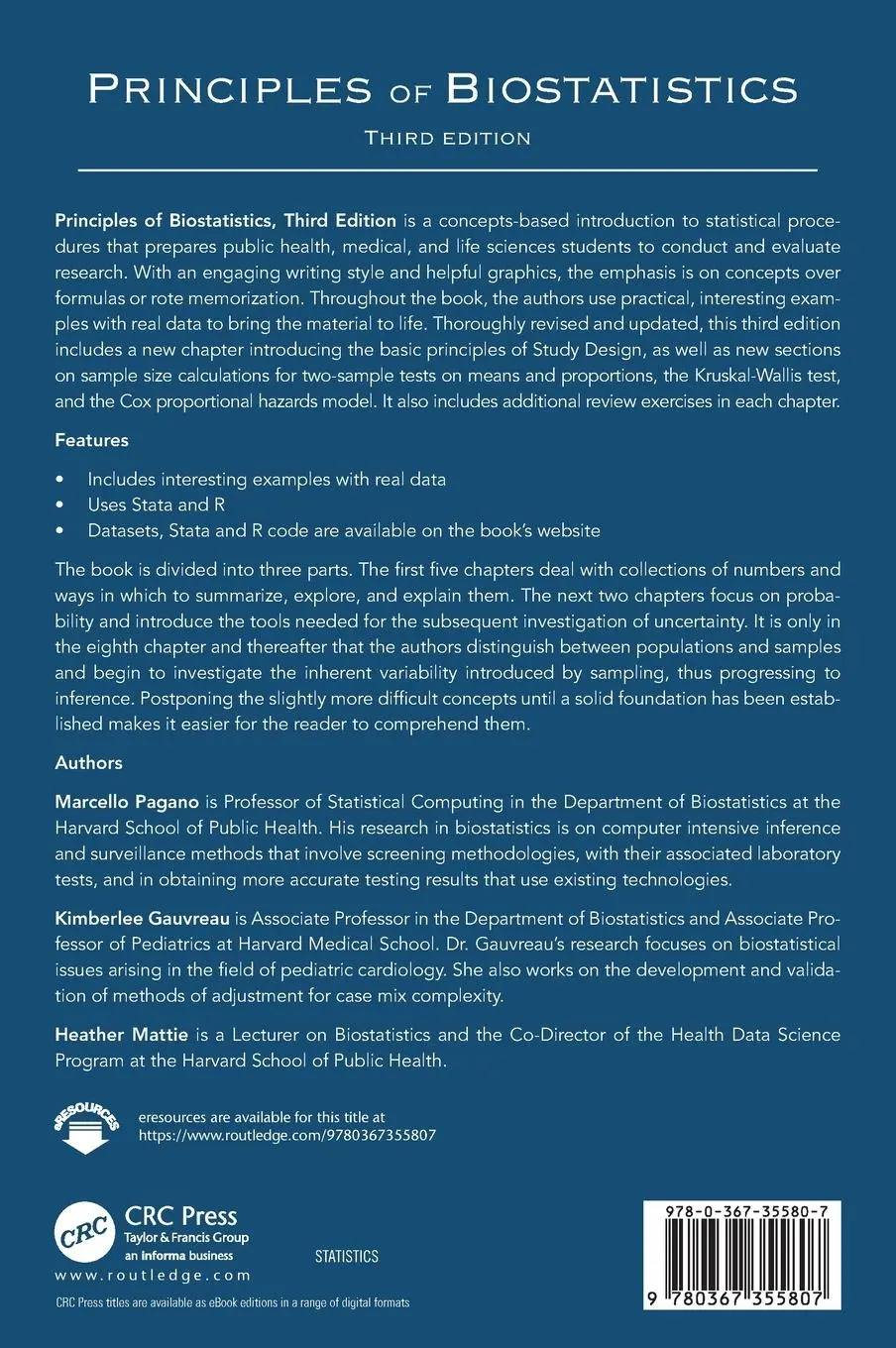 Rückseite: 9780367355807 | Principles of Biostatistics | Marcello Pagano (u. a.) | Buch | 2022