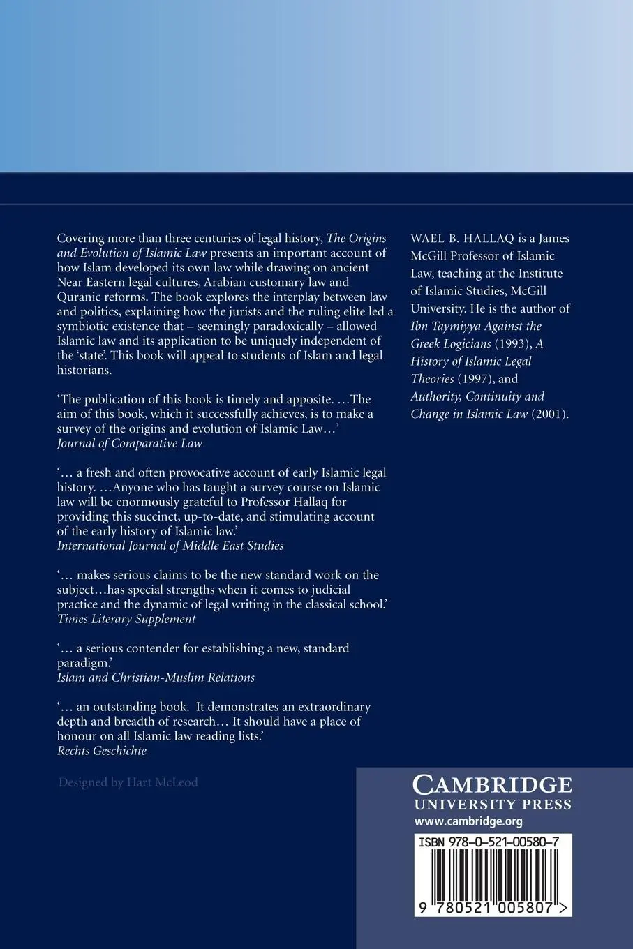 Rückseite: 9780521005807 | The Origins and Evolution of Islamic Law | Wael B. Hallaq | Buch