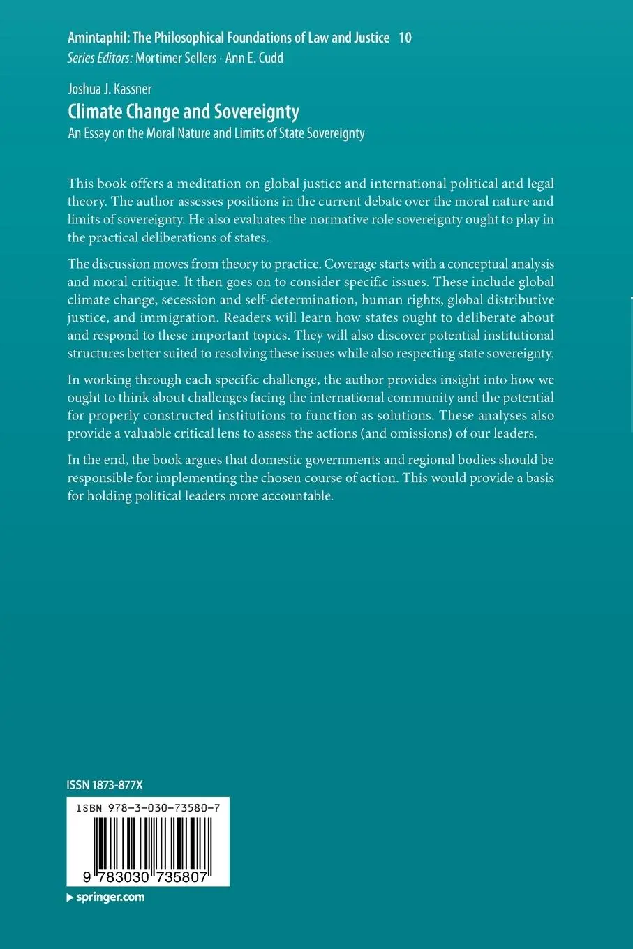 Rückseite: 9783030735807 | Climate Change and Sovereignty | Joshua J. Kassner | Taschenbuch | xii