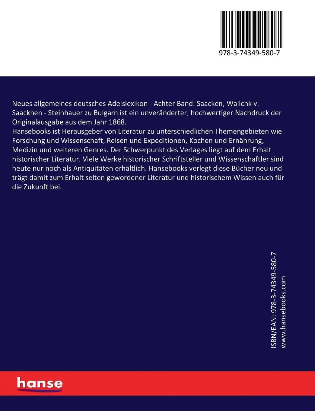 Rückseite: 9783743495807 | Neues allgemeines deutsches Adelslexikon | Ernst Heinrich Kneschke