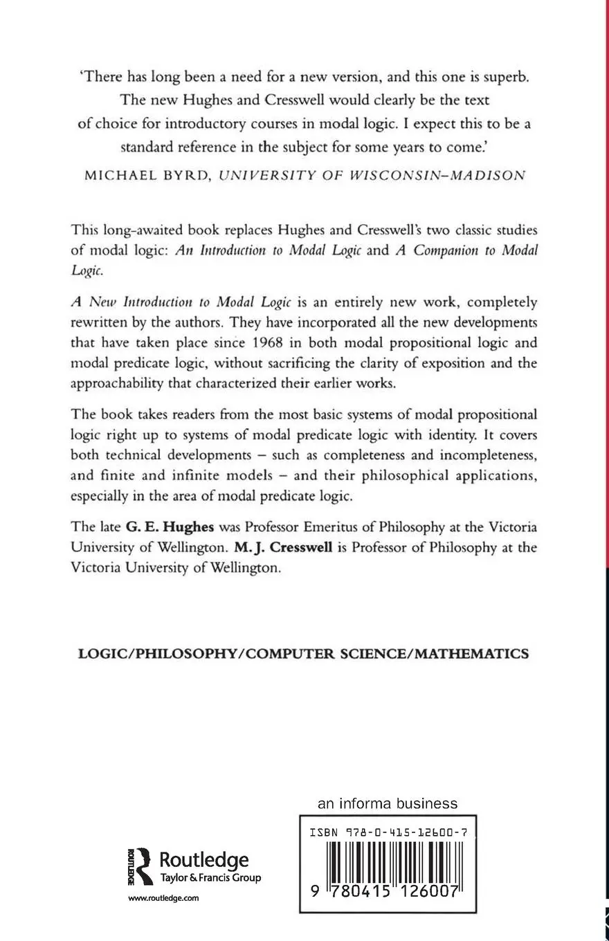 Rückseite: 9780415126007 | A New Introduction to Modal Logic | M. J. Cresswell (u. a.) | Buch