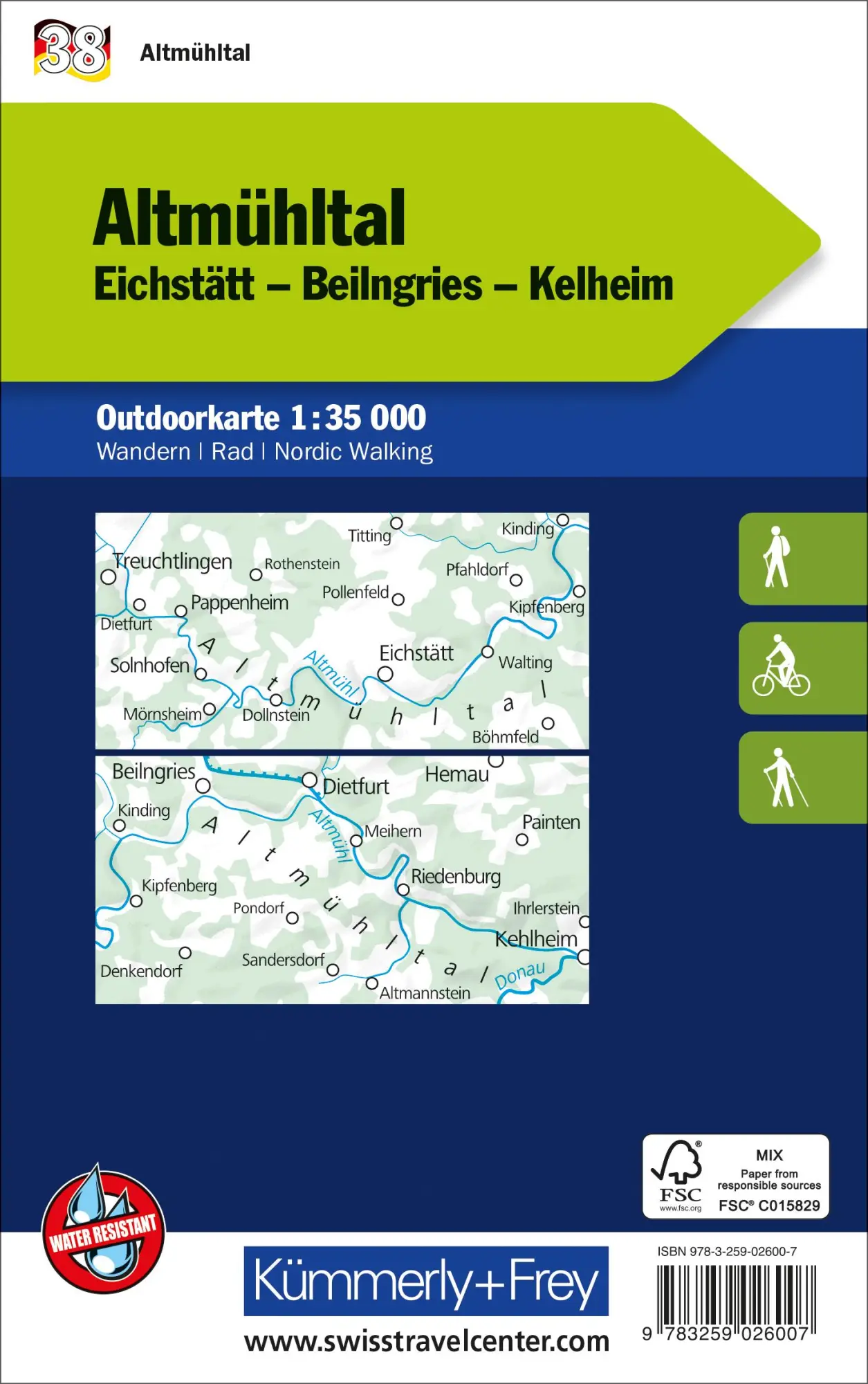 Rückseite: 9783259026007 | Kümmerly+Frey Outdoorkarte Deutschland 38 Altmühltal 1:35.000 | AG