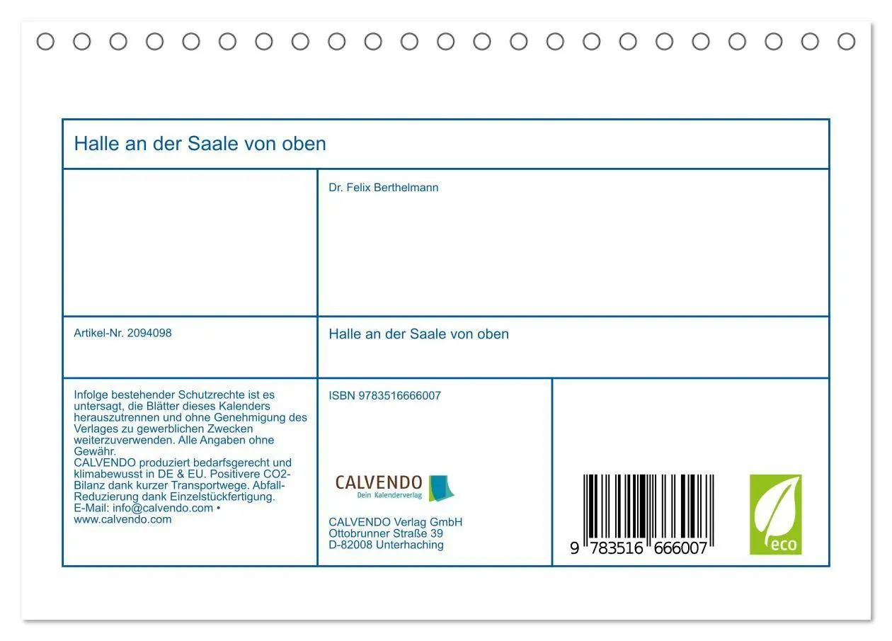 Bild: 9783516666007 | Halle an der Saale von oben (Tischkalender 2026 DIN A5 quer),...