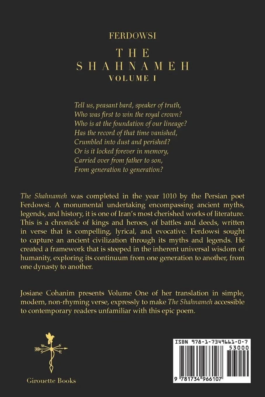 Rückseite: 9781734966107 | The Shahnameh Volume I | A New English Translation | Ferdowsi | Buch
