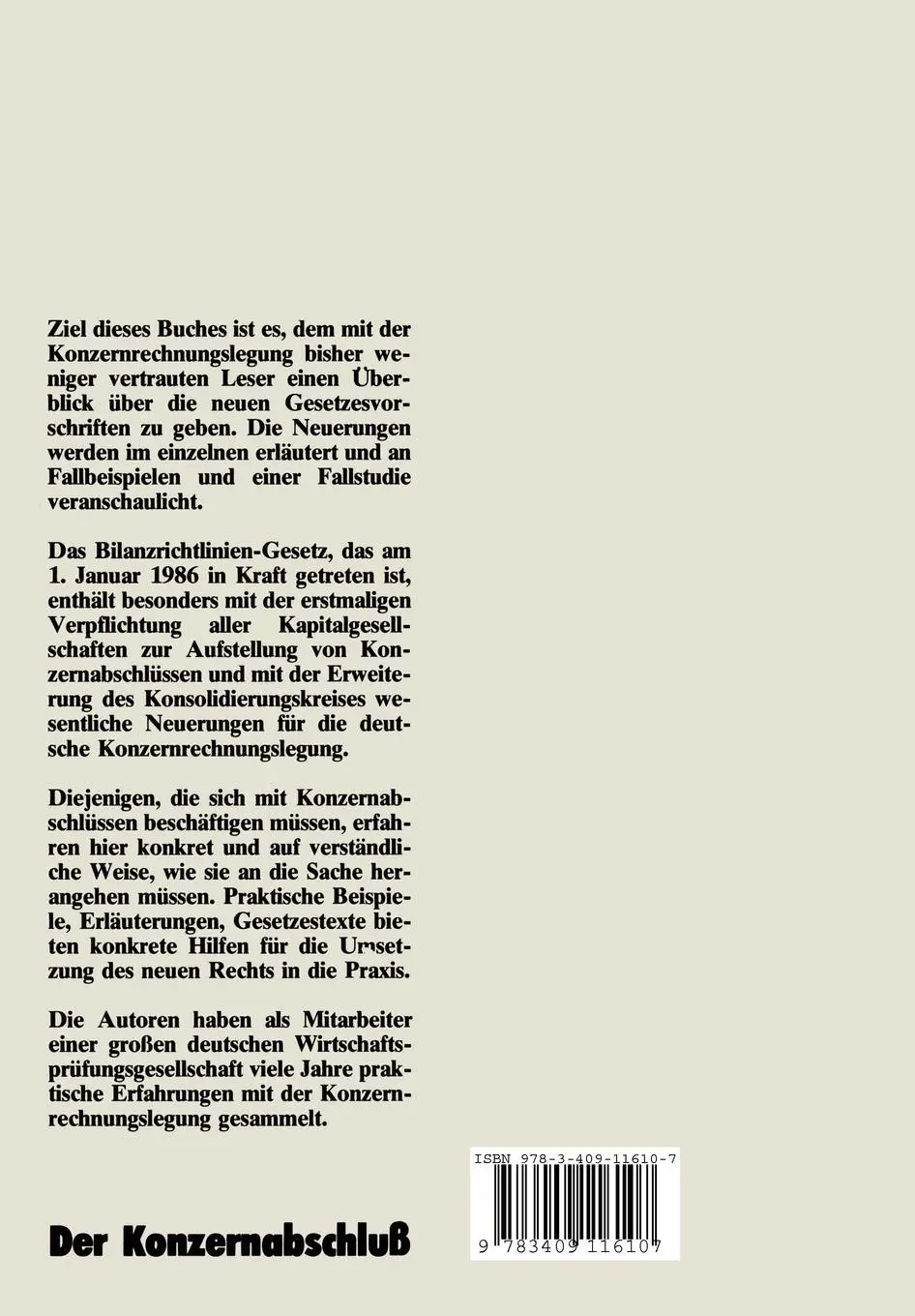 Rückseite: 9783409116107 | Der Konzernabschluß | Gerhard Brackert | Taschenbuch | 246 S. | 1987