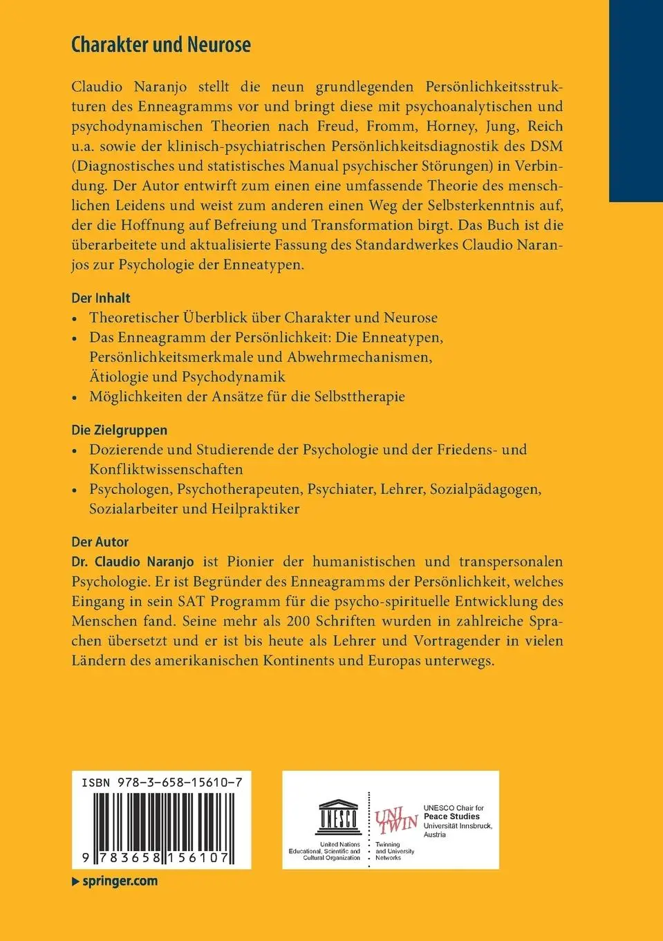 Rückseite: 9783658156107 | Charakter und Neurose | Eine integrative Sichtweise | Claudio Naranjo
