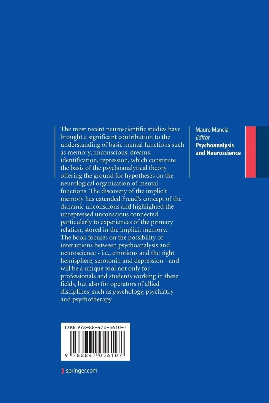 Rückseite: 9788847056107 | Psychoanalysis and Neuroscience | Mauro Mancia | Taschenbuch | xii