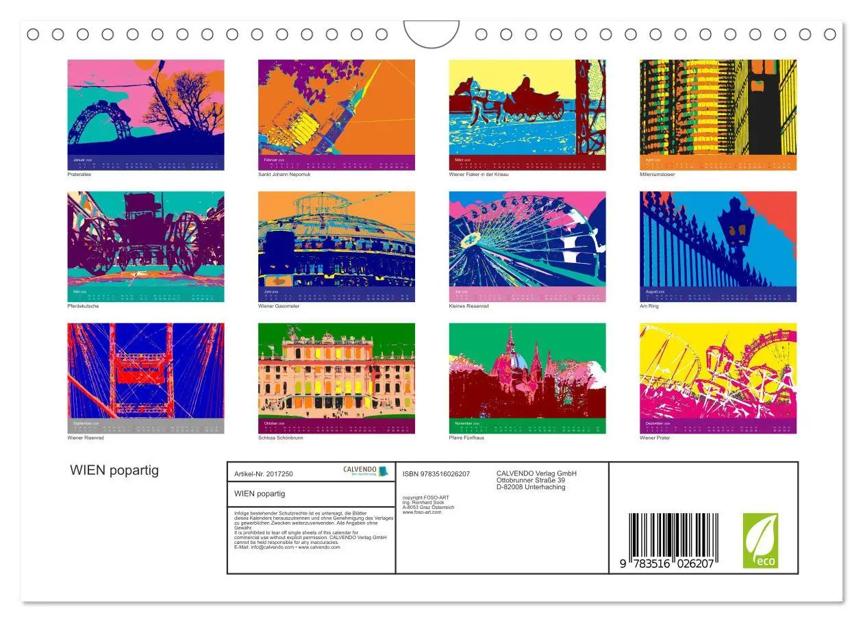 Bild: 9783516026207 | WIEN popartig (Wandkalender 2026 DIN A4 quer), CALVENDO Monatskalender