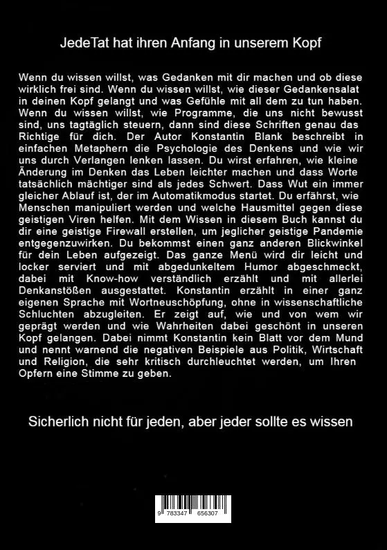 Rückseite: 9783347656307 | Tatort Kopf | Konstantin Hagen Blank | Taschenbuch | 184 S. | Deutsch