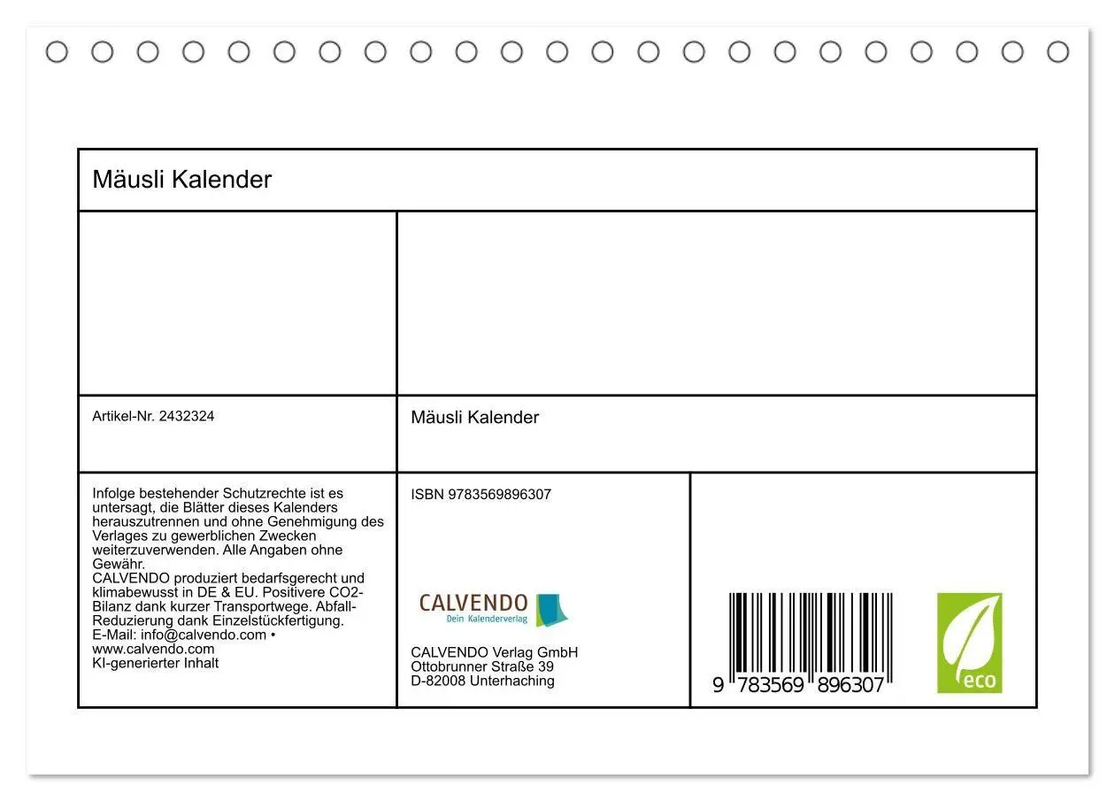 Bild: 9783569896307 | Mäusli Kalender (Tischkalender 2027 DIN A5 quer), CALVENDO...