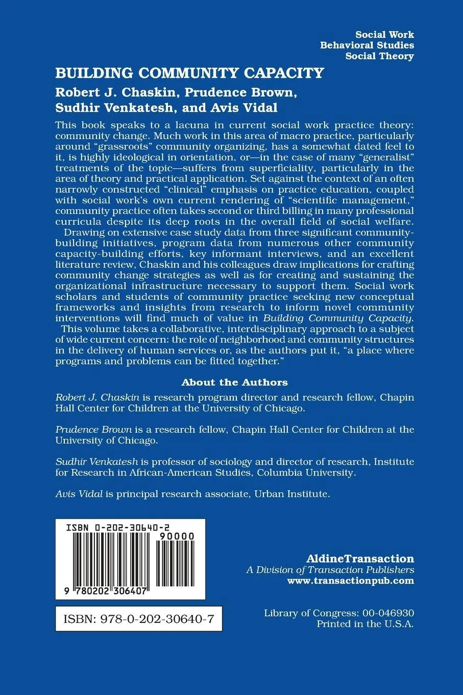 Rückseite: 9780202306407 | Building Community Capacity | Avis Vidal | Taschenbuch | Englisch