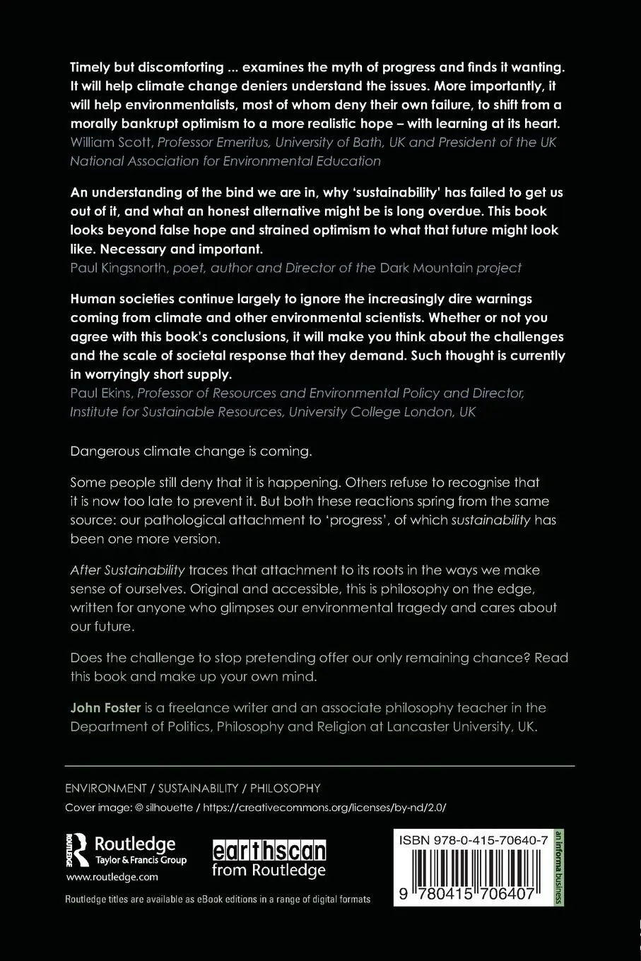 Rückseite: 9780415706407 | After Sustainability | Denial, Hope, Retrieval | John Foster | Buch