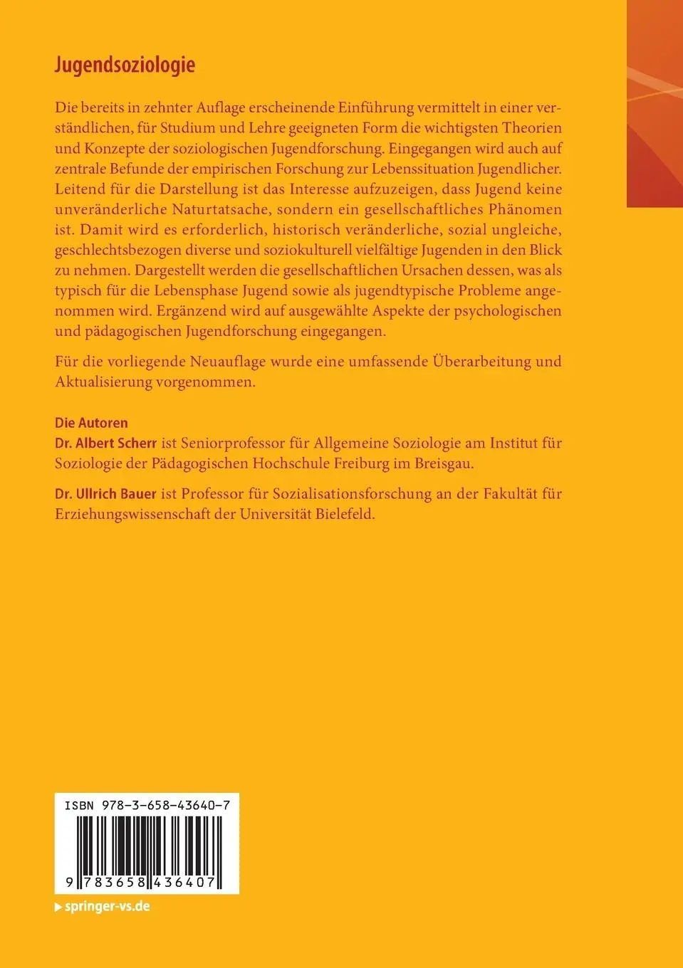 Rückseite: 9783658436407 | Jugendsoziologie | Ullrich Bauer (u. a.) | Taschenbuch | Paperback