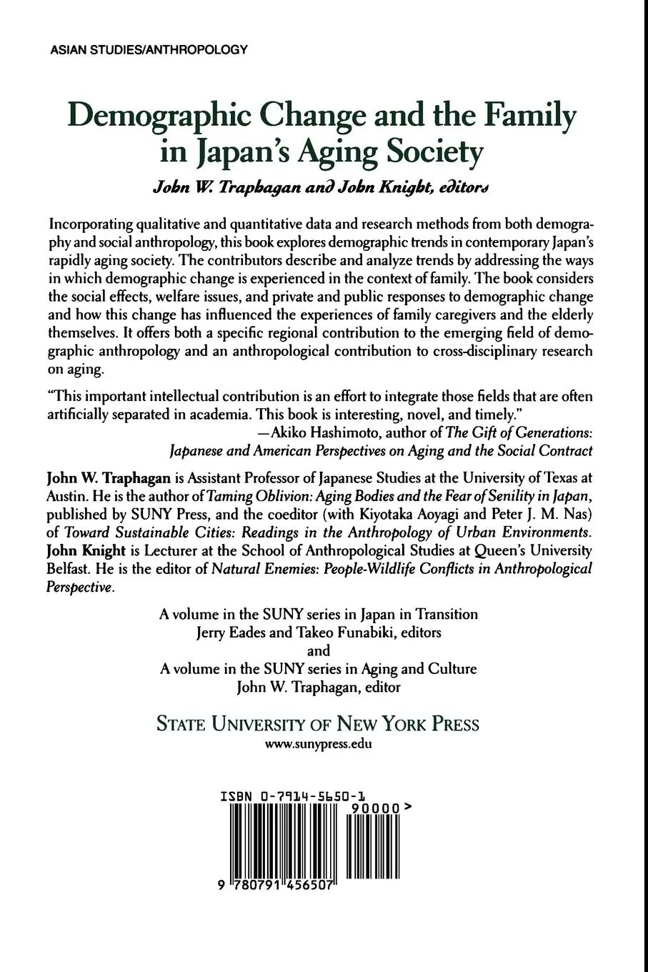 Rückseite: 9780791456507 | Demographic Change and the Family in Japan's Aging Society | Buch