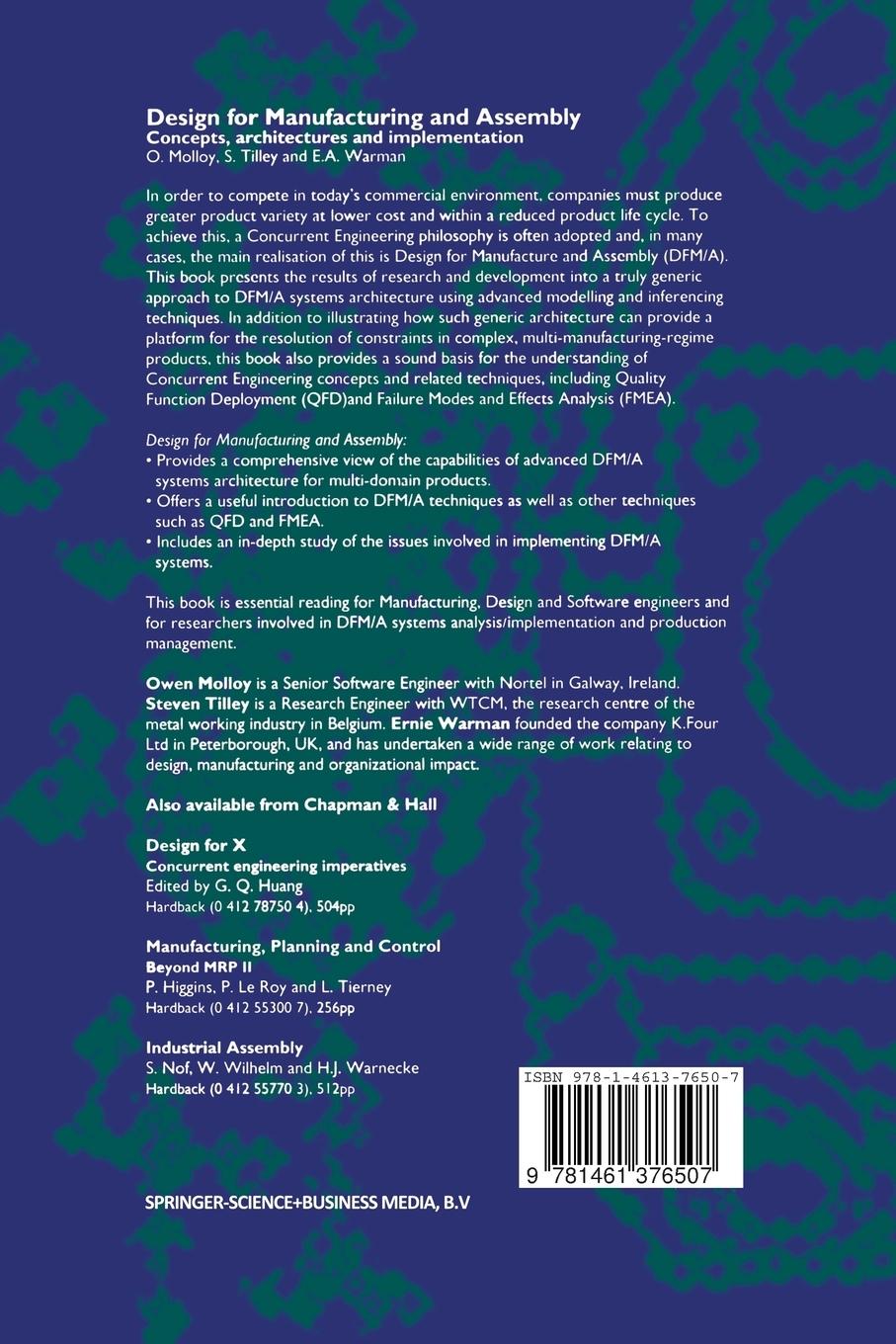Rückseite: 9781461376507 | Design for Manufacturing and Assembly | O. Molloy (u. a.) | Buch