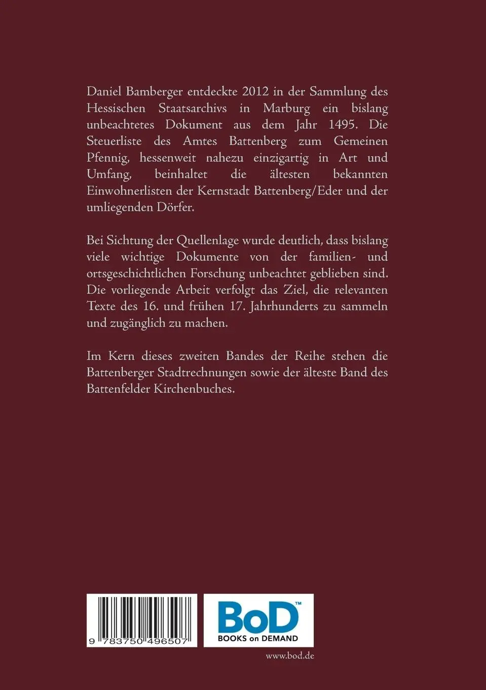 Rückseite: 9783750496507 | Die Einwohner des Amtes Battenberg, Band 2 | Daniel Bamberger | Buch