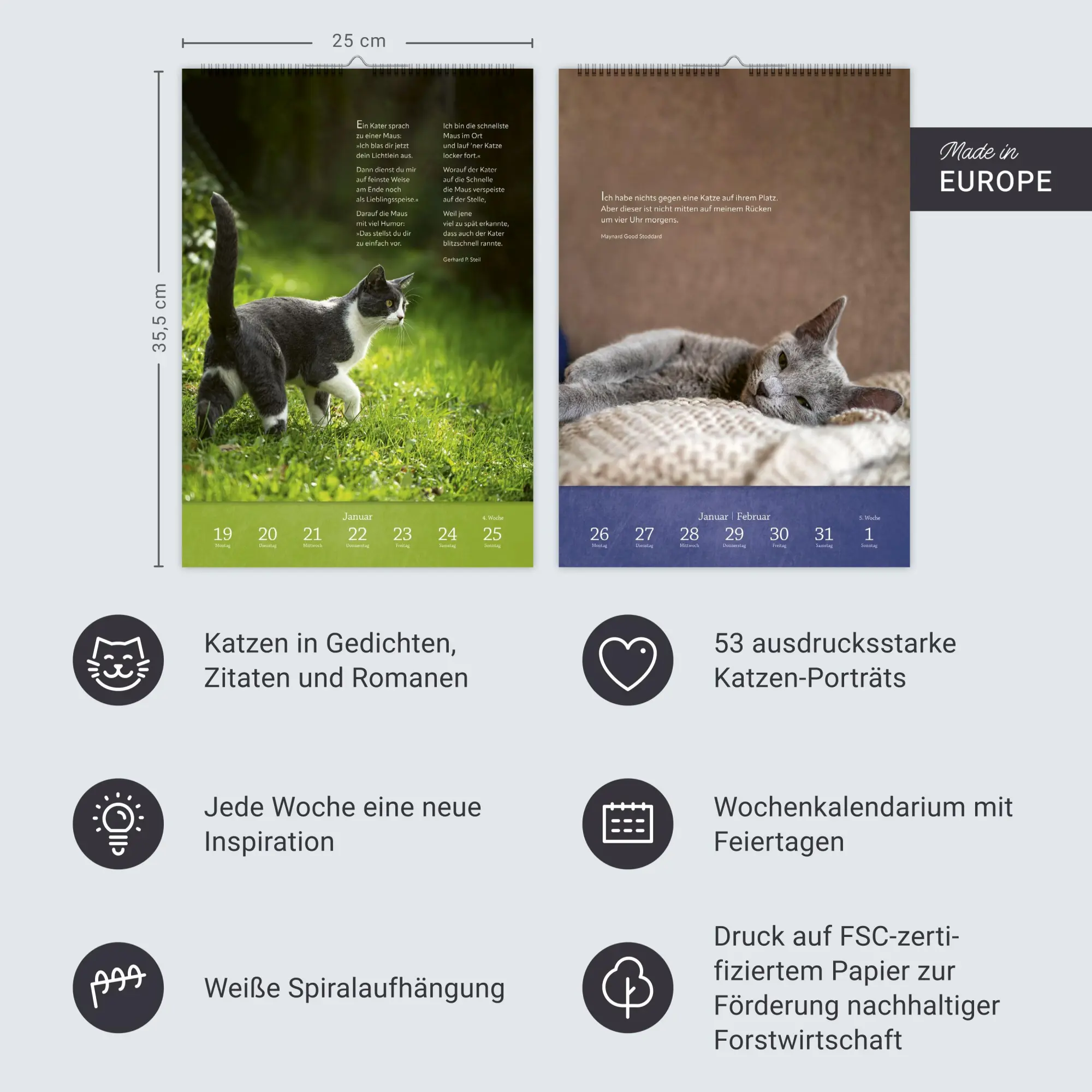 Bild: 9783840036507 | Literaturkalender Katzen Wochen-Kulturkalender 2026 | Harenberg | 2026