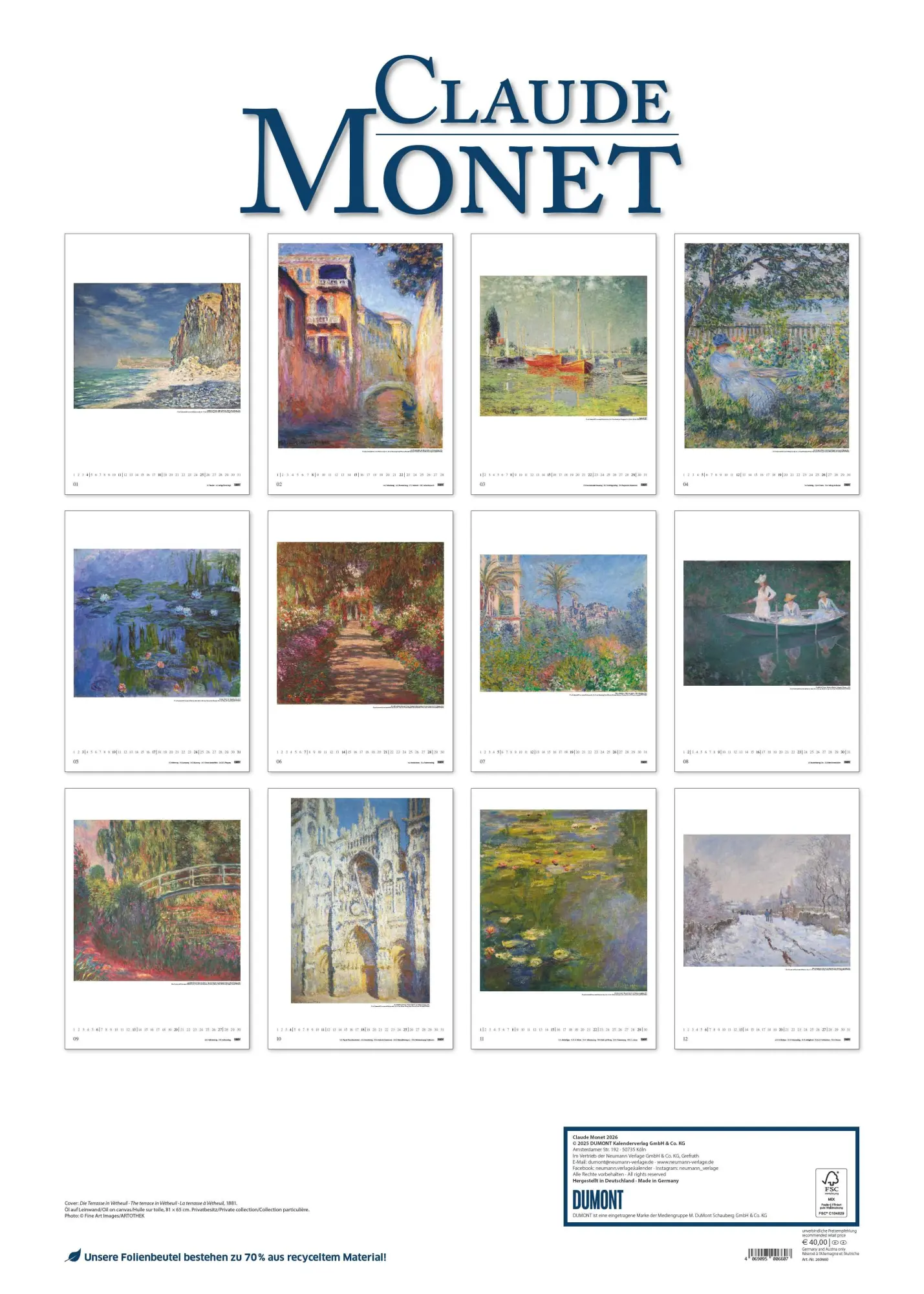 Bild: 4069095006607 | Claude Monet 2026 - Kunst-Kalender - Poster-Kalender - 50x70 | 3 S.