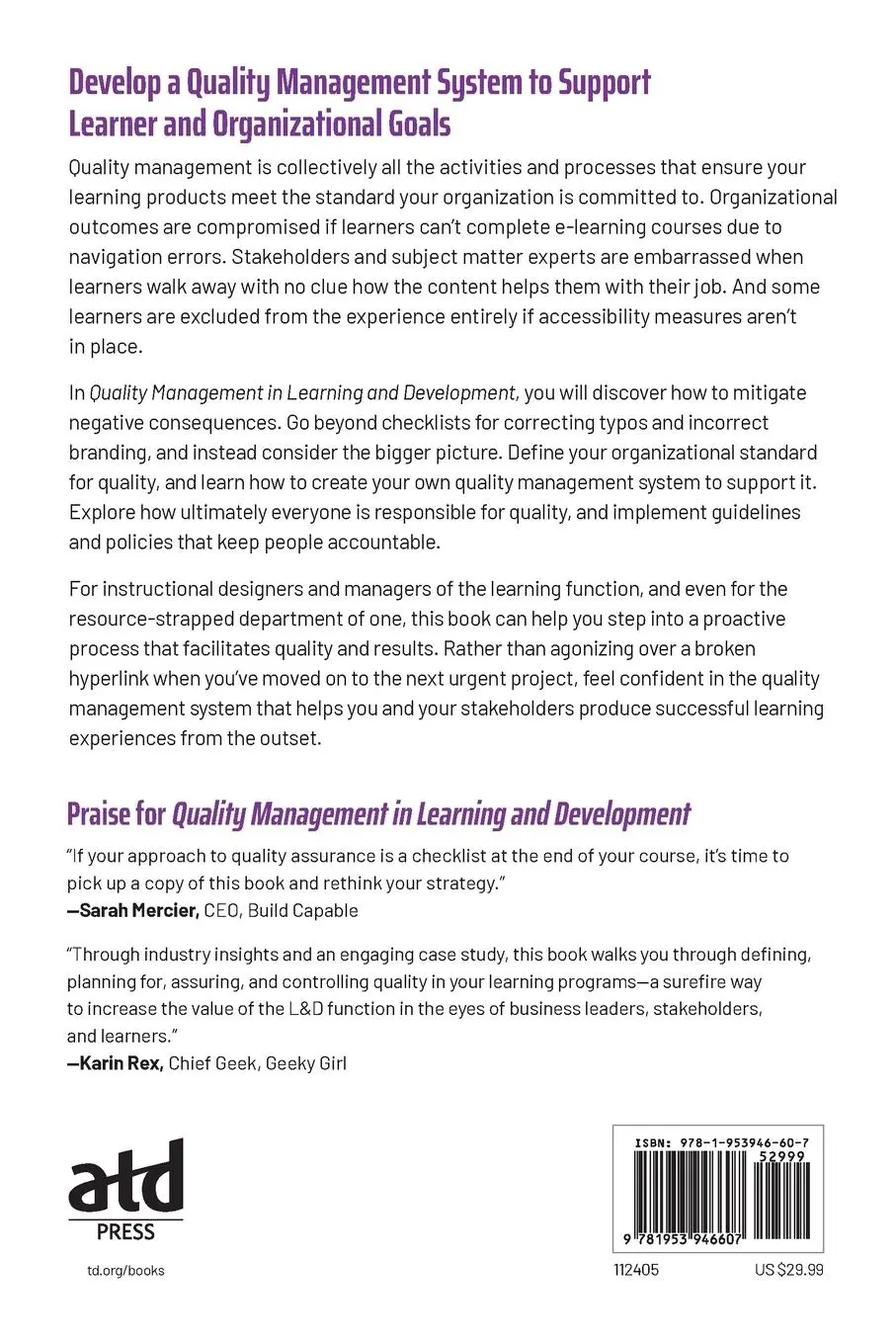 Rückseite: 9781953946607 | Quality Management in Learning and Development | Hadiya Nuriddin